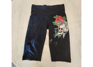 Miami Ink Women's Cropped Lounge Pants SZ Large Skull Rose Y2K
